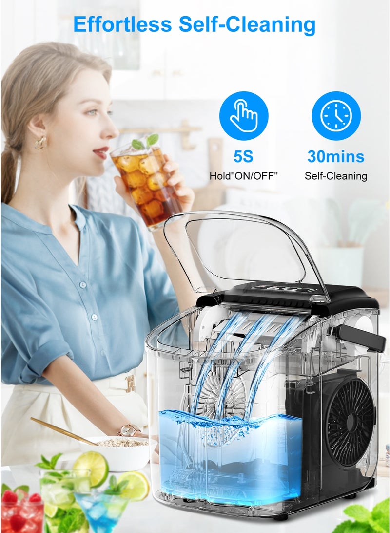 ماركة ماكينة صنع الثلج من TAOISN للاستخدام على الطاولة، تنتج 9 مكعبات ثلج رصاصية في 6 دقائق، بقدرة 12 كجم يوميًا، حجمين للثلج، تنظيف ذاتي، محمولة مع مقبض، مع مغرفة وسلة وفرشاة للاستخدام المنزلي (إصدار بلاستيك) - Image 5